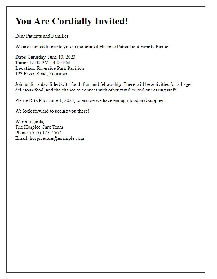 Letter template of invitation to hospice patient and family picnic