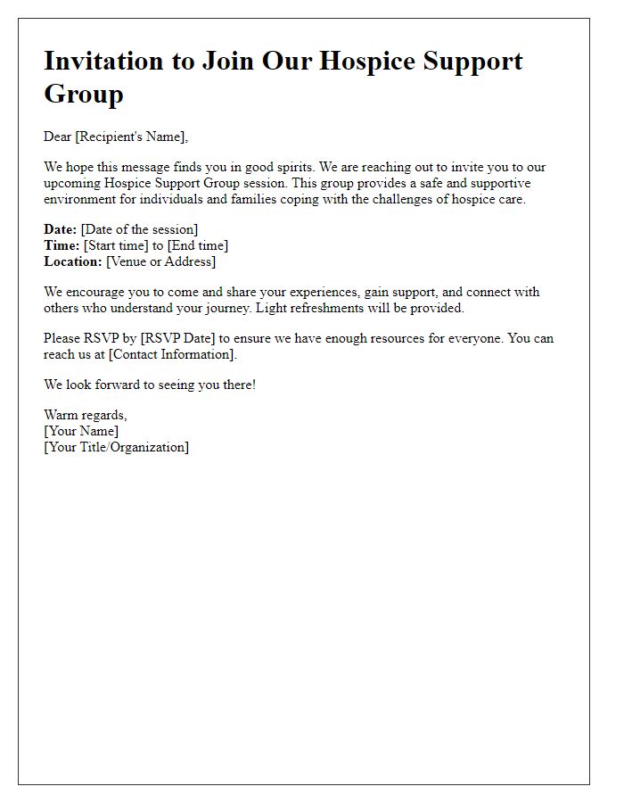 Letter template of invitation to hospice support group session