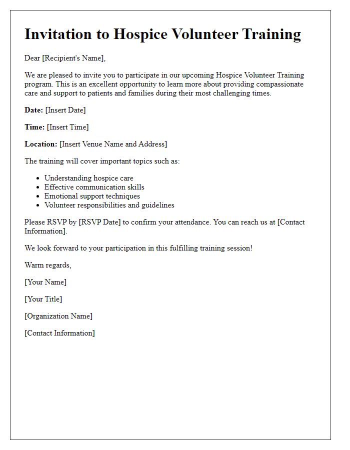 Letter template of invitation to hospice volunteer training