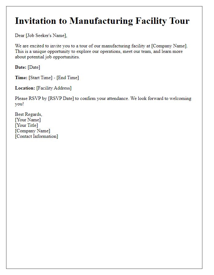 Letter template of manufacturing facility tour invitation for job seekers