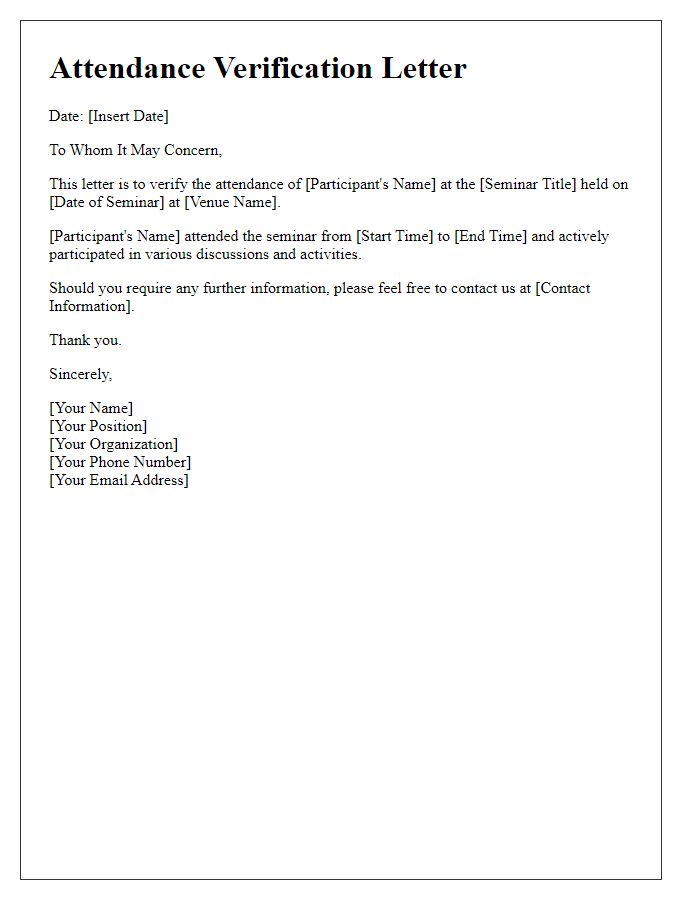 Letter template of Attendance Verification for Seminar