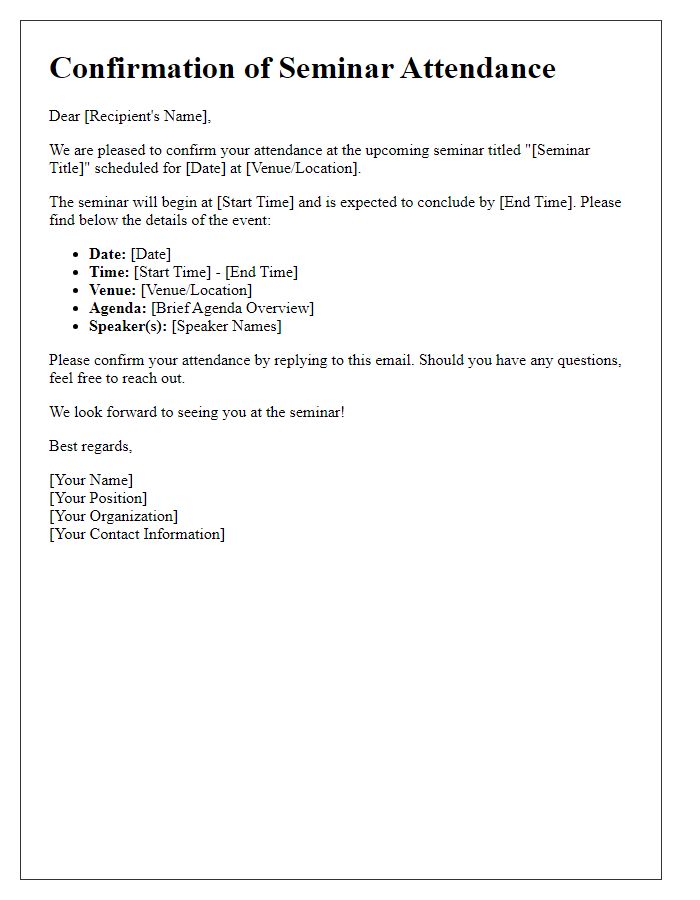 Letter template of Confirmation for Seminar Attendance