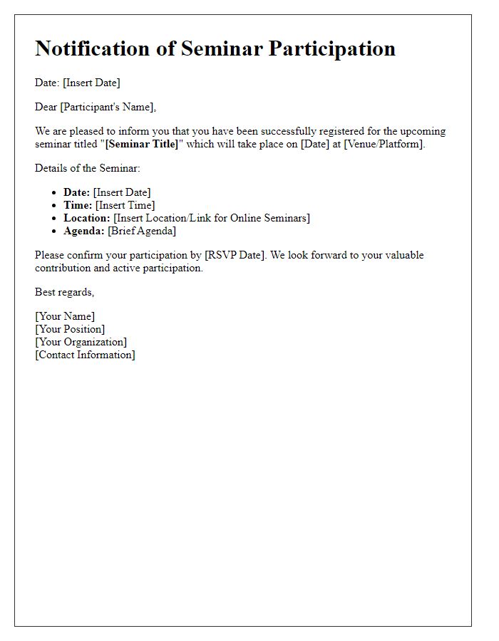 Letter template of Notification for Seminar Participation