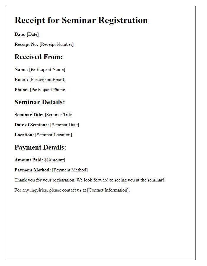 Letter template of Receipt for Seminar Registration