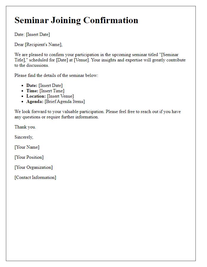 Letter template of Seminar Joining Confirmation