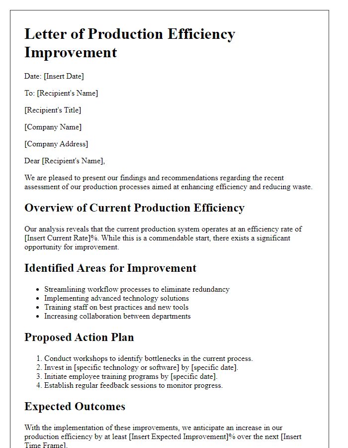 Letter template of production efficiency improvement details