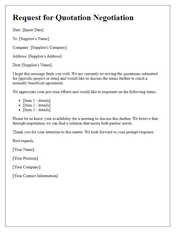 Letter template of request for quotation negotiation