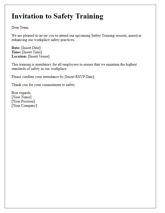 Letter template of safety training invitation for employees