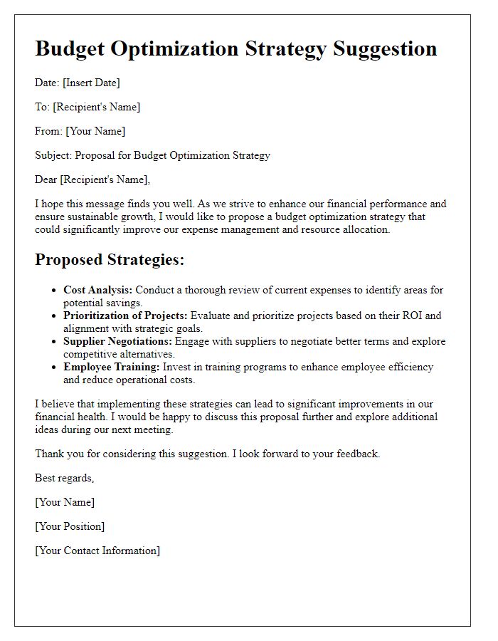 Letter template of budget optimization strategy suggestion