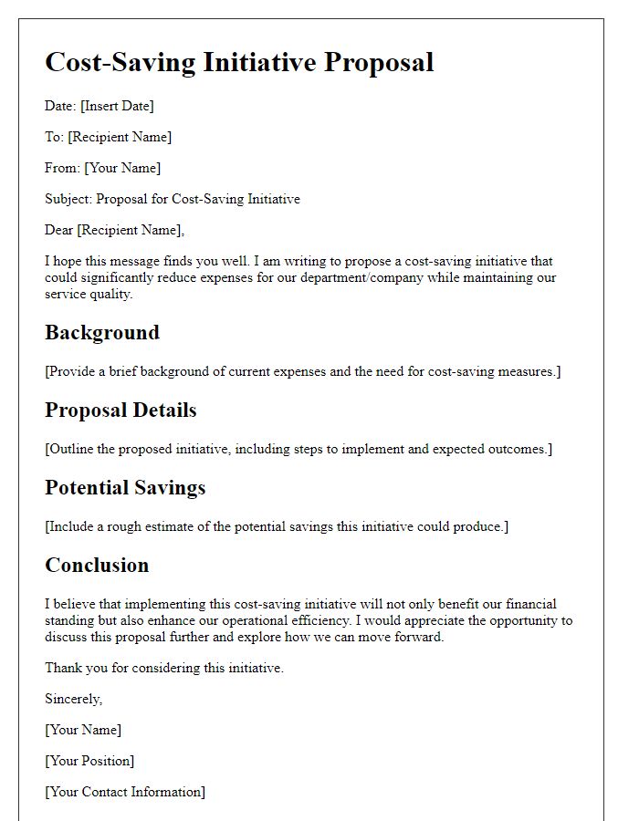 Letter template of cost-saving initiative proposal