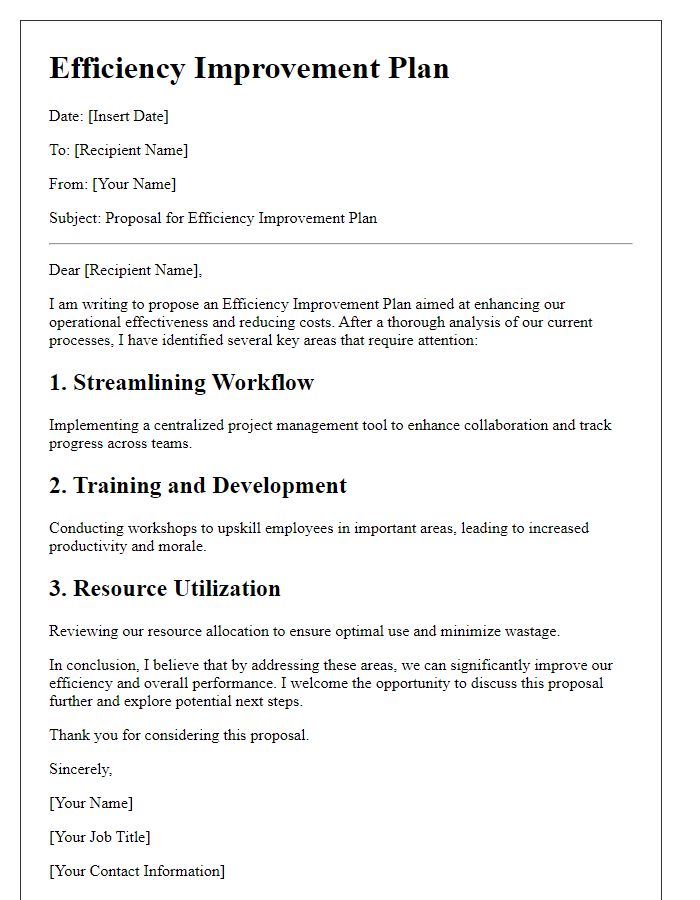 Letter template of efficiency improvement plan