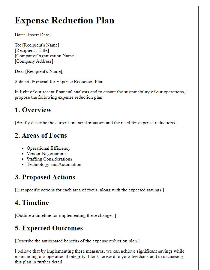 Letter template of expense reduction plan