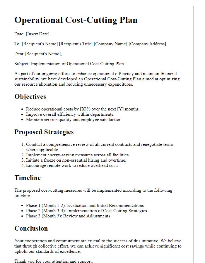 Letter template of operational cost-cutting plan