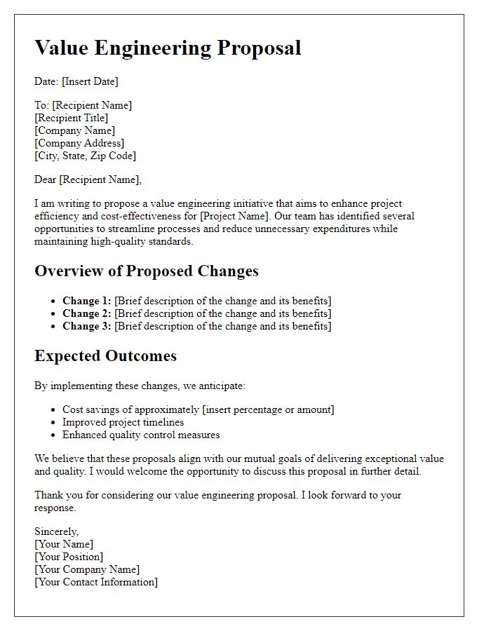 Letter template of value engineering proposal