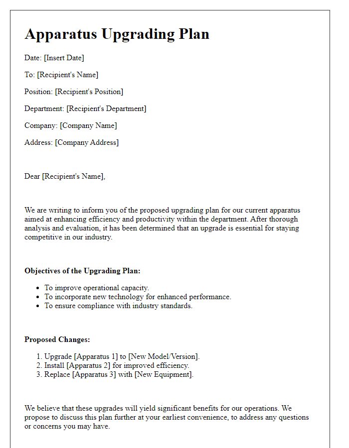 Letter template of apparatus upgrading plan