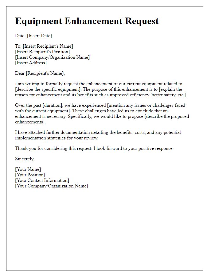 Letter template of equipment enhancement request