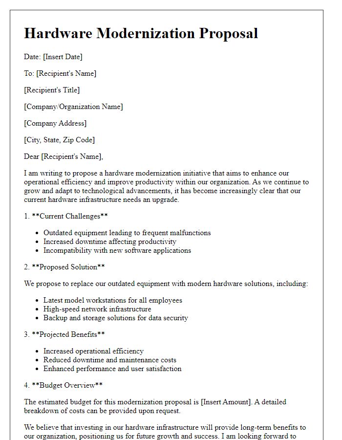 Letter template of hardware modernization proposal