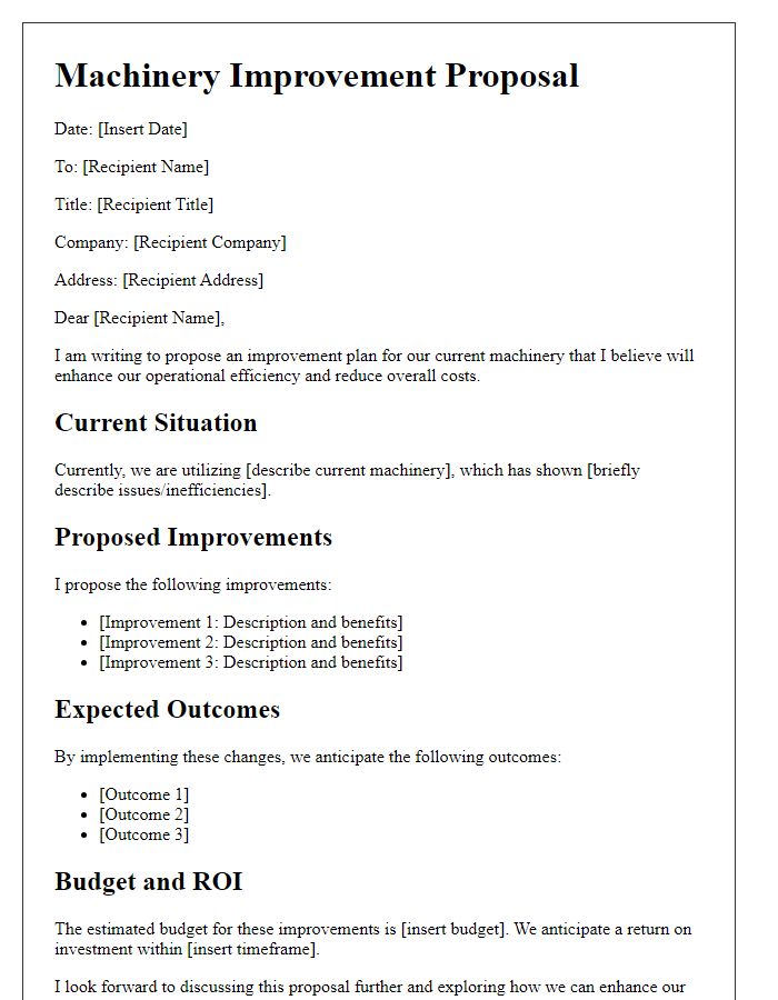 Letter template of machinery improvement proposal