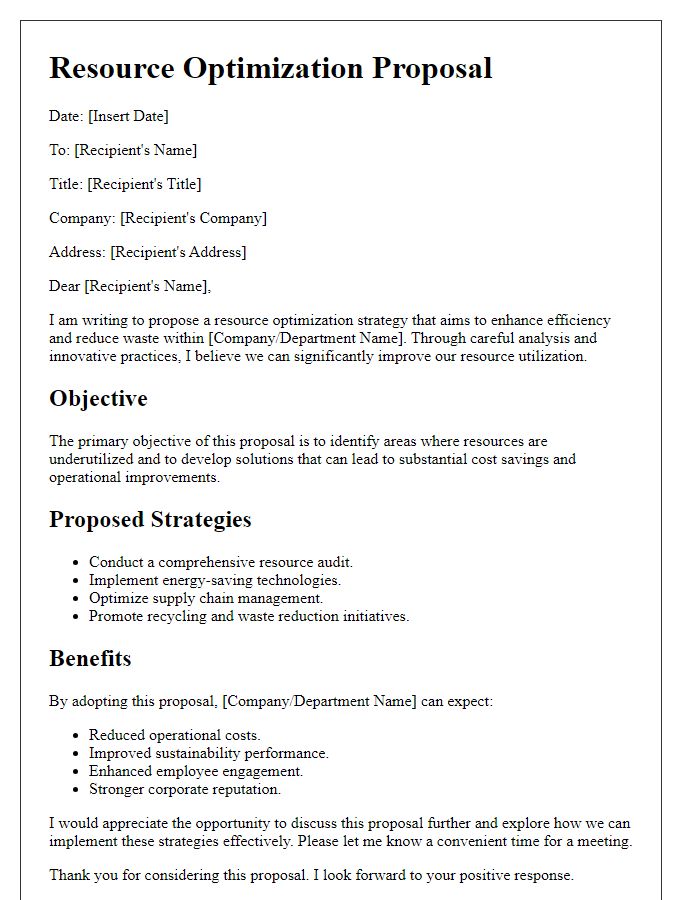 Letter template of resource optimization proposal