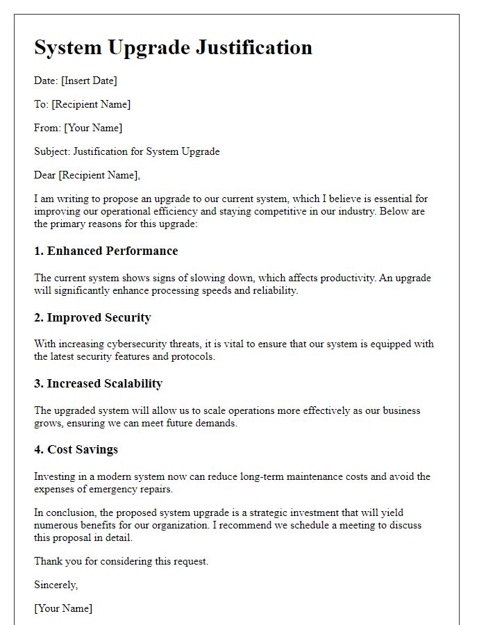 Letter template of system upgrade justification