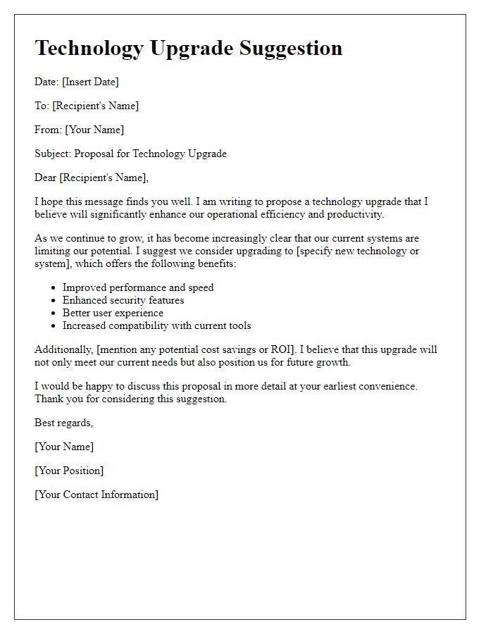 Letter template of technology upgrade suggestion