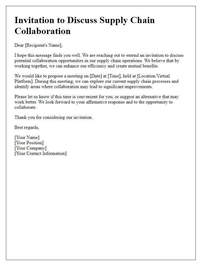 Letter template of invitation to discuss supply chain collaboration