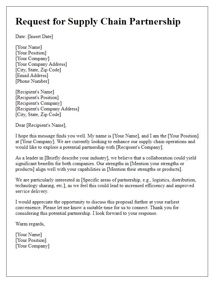 Letter template of request for supply chain partnership