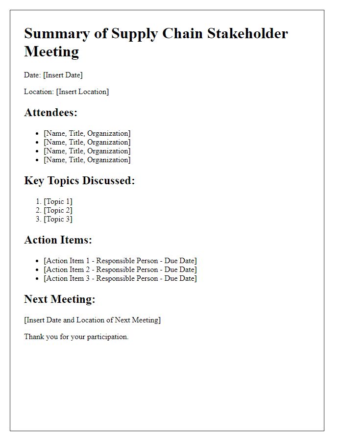 Letter template of summary for supply chain stakeholder meeting