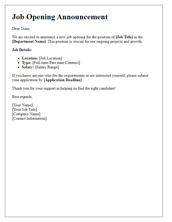 Letter template of job opening communication
