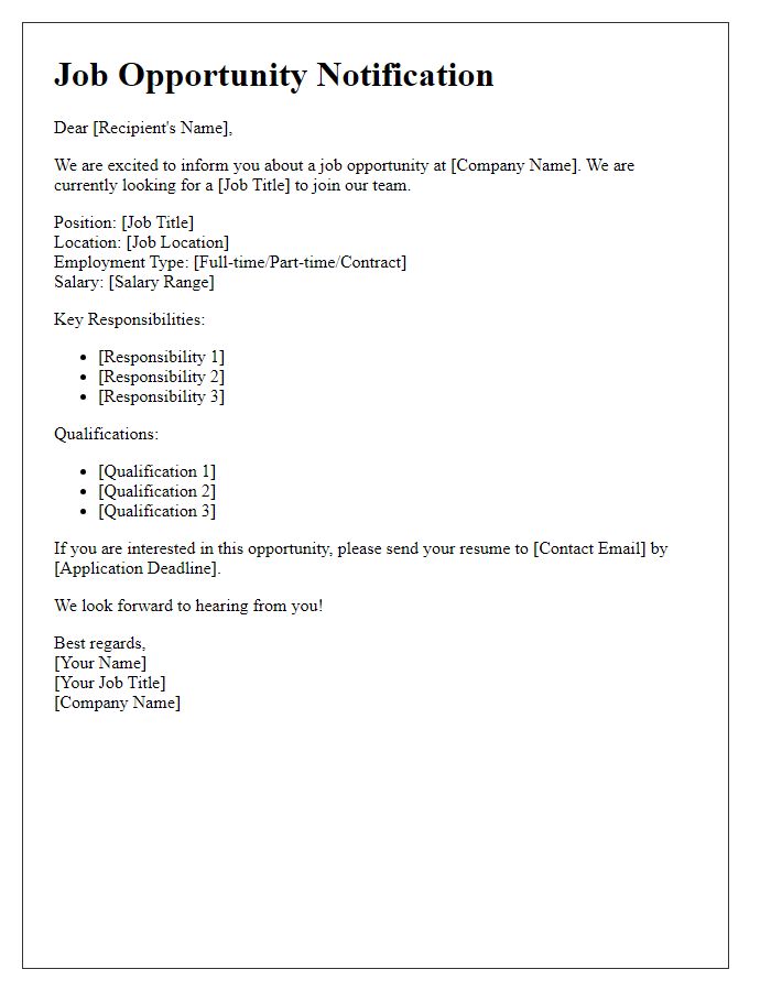 Letter template of job opportunity notification