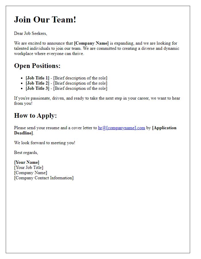 Letter template of recruitment advertisement