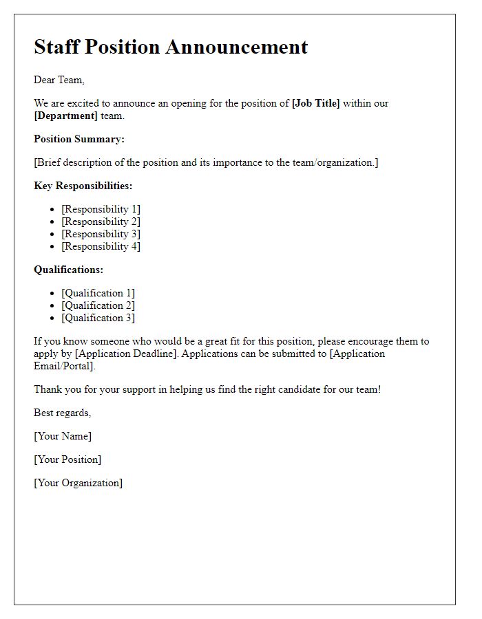 Letter template of staff position announcement