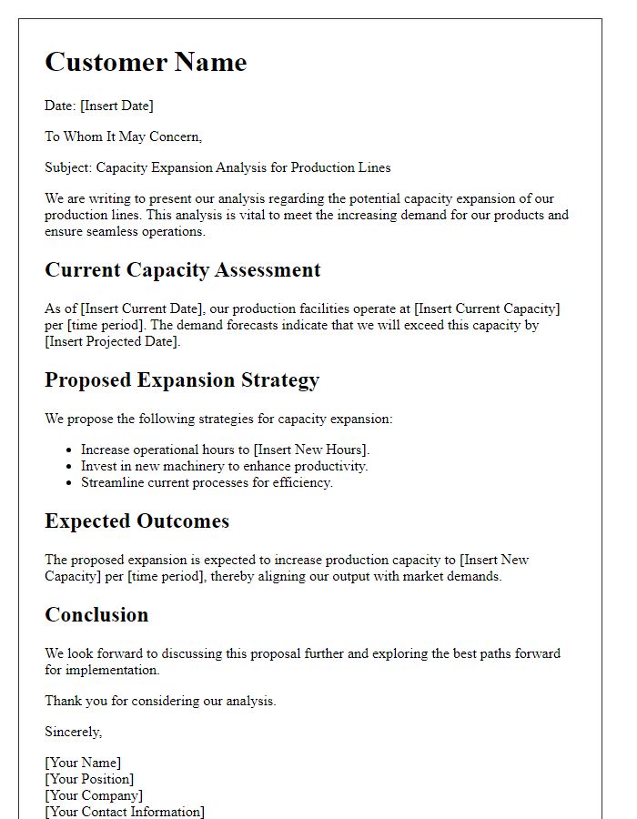 Letter template of capacity expansion analysis for production lines