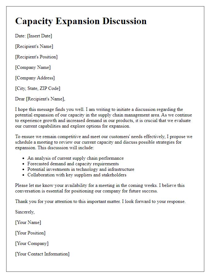 Letter template of capacity expansion discussion for supply chain management