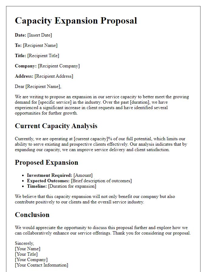 Letter template of capacity expansion proposal for service industry