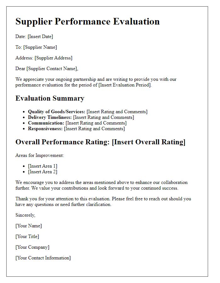 Letter template of supplier performance evaluation