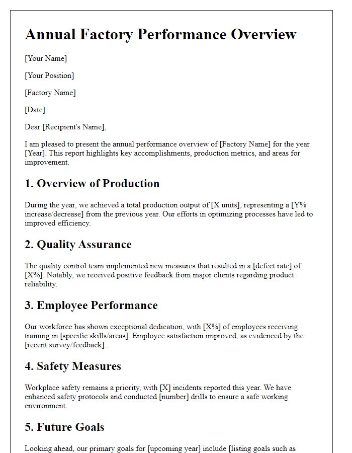 Letter template of annual factory performance overview