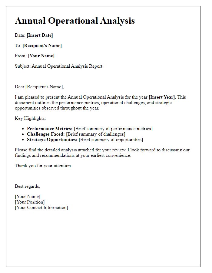 Letter template of annual operational analysis document