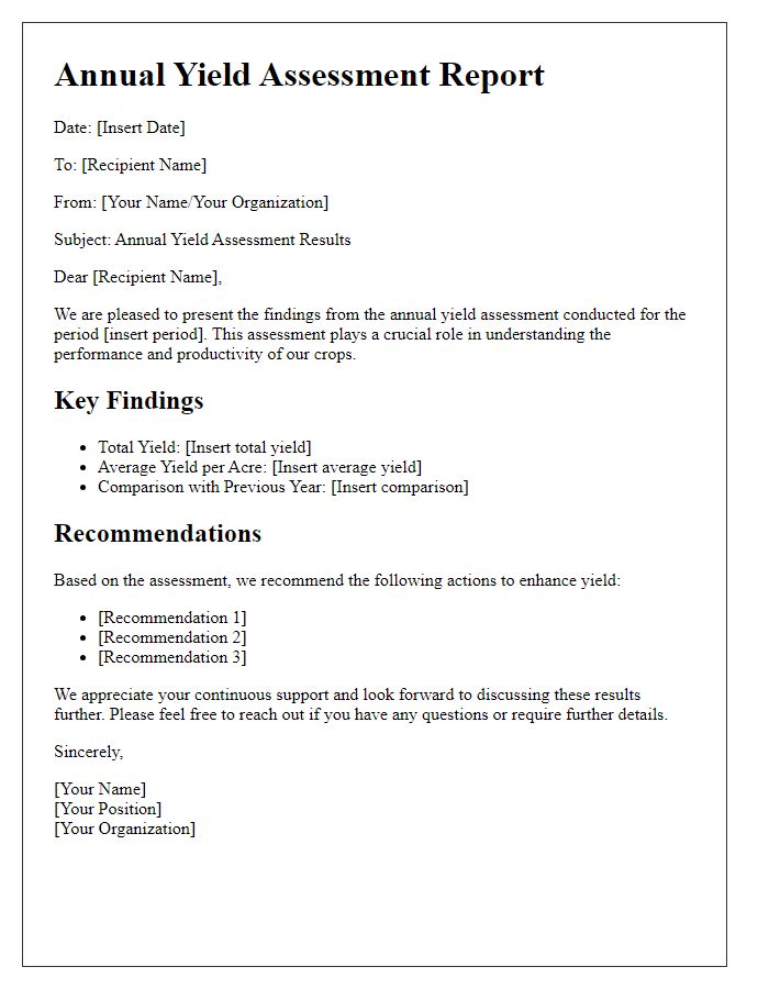 Letter template of annual yield assessment communication