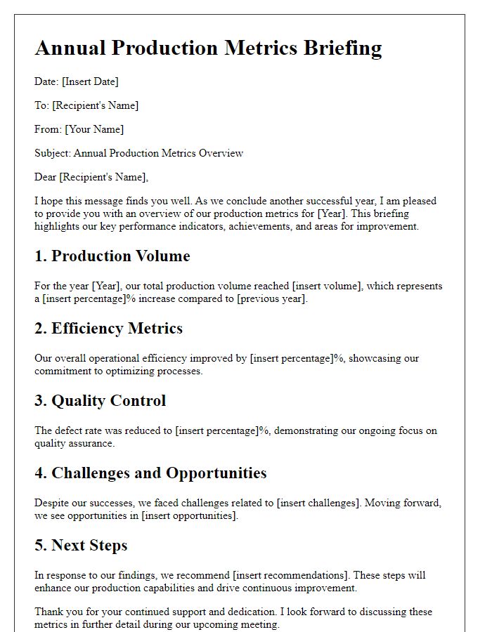 Letter template of production metrics annual briefing