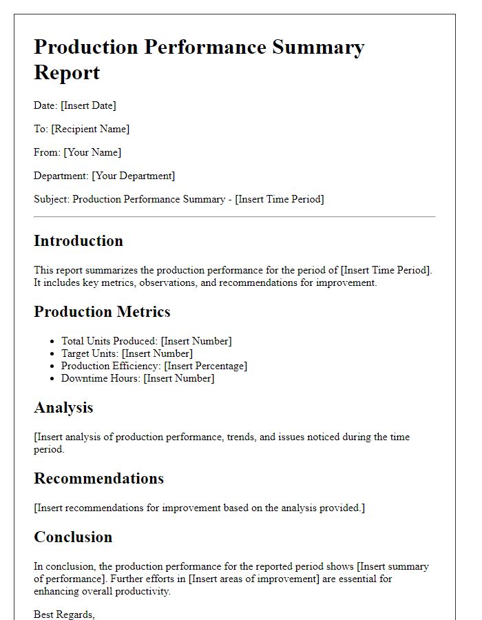 Letter template of production performance summary report