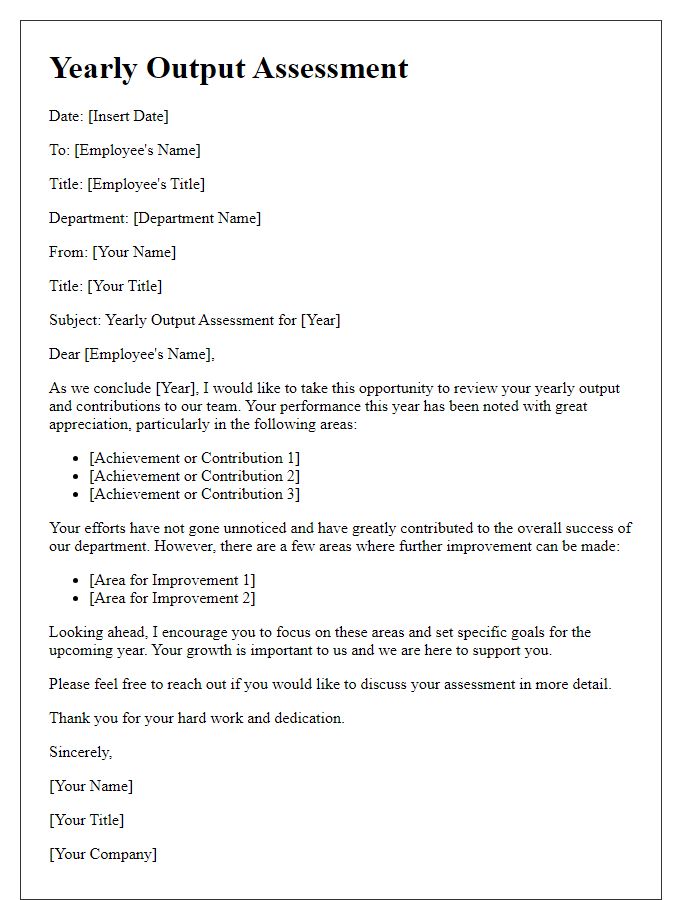 Letter template of yearly output assessment letter