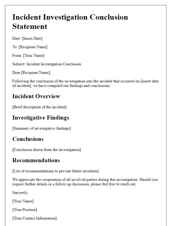 Letter template of incident investigation conclusion statement