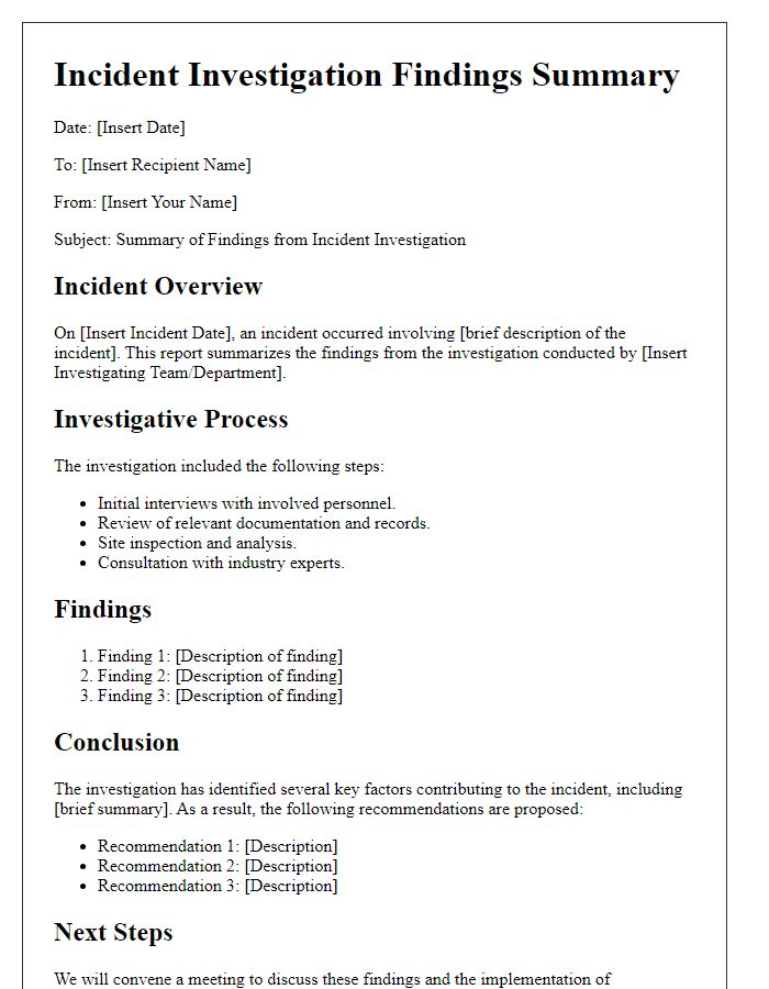 Letter template of incident investigation findings summary