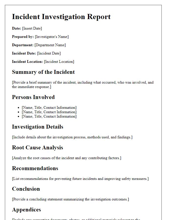 Letter template of incident investigation formal documentation