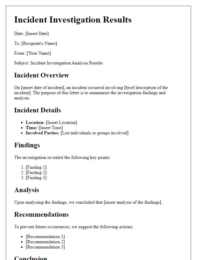 Letter template of incident investigation incident analysis results