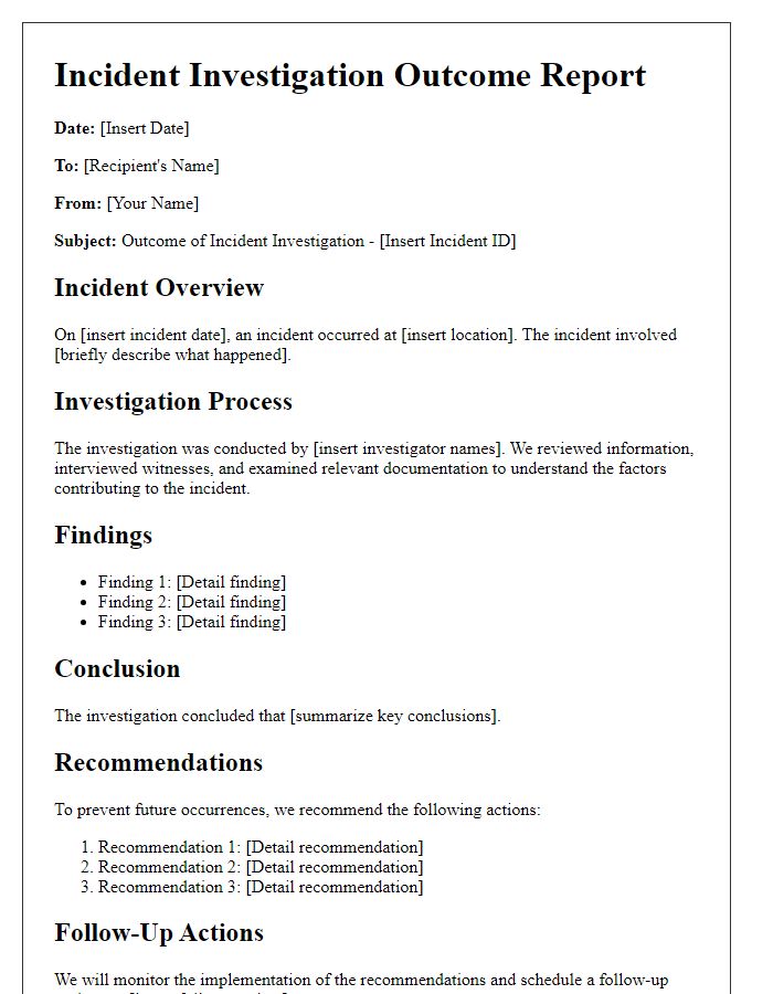 Letter template of incident investigation outcome details