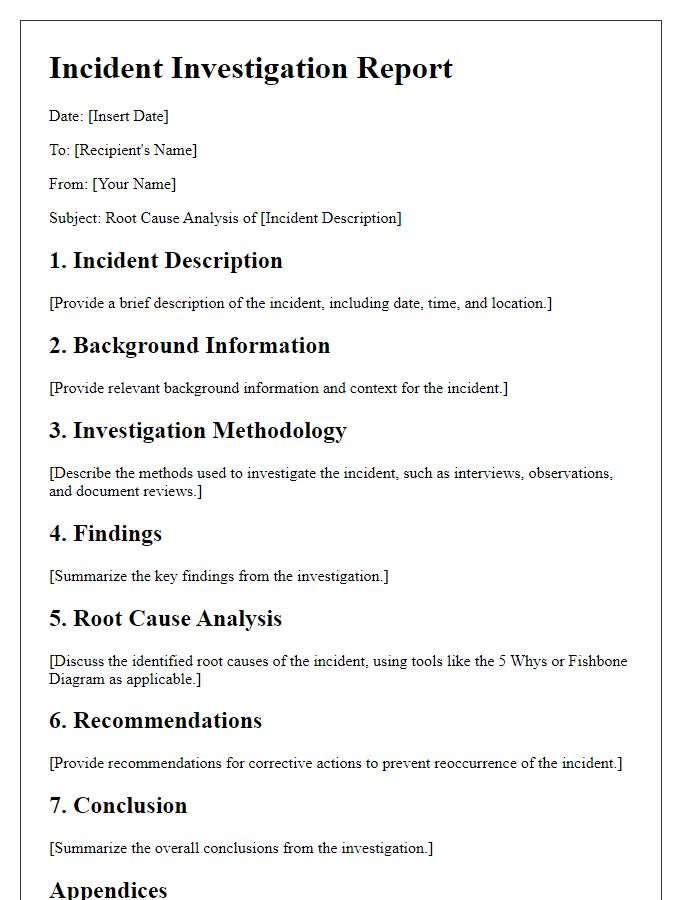 Letter template of incident investigation root cause analysis