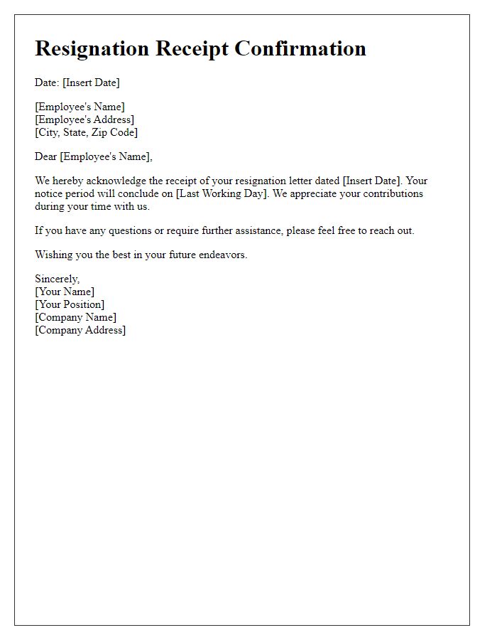 Letter template of Resignation Receipt Confirmation