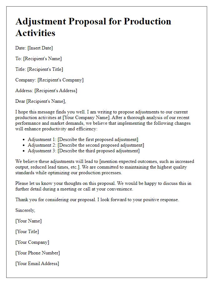 Letter template of adjustment proposal for production activities.